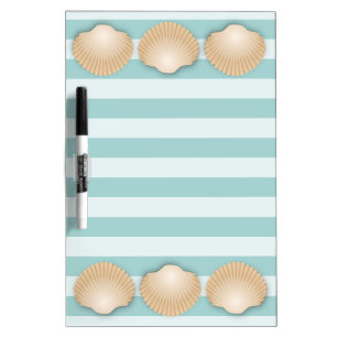 Tan Seashells & Sea Foam Green Nautical Stripes Dry Erase Board