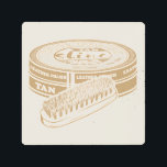Tan shoepolish tin pop art<br><div class="desc">A proper illustration of a tin of shoe polish. This she's showing is tan/ brown. The tin of shoe polish is drawn with a polishing brush.</div>