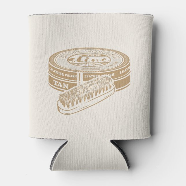 Tan shoepolish tin pop art can cooler (Front)