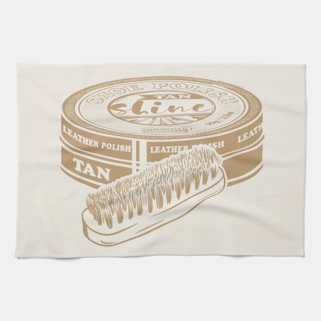 Tan shoepolish tin pop art kitchen towel (Horizontal)