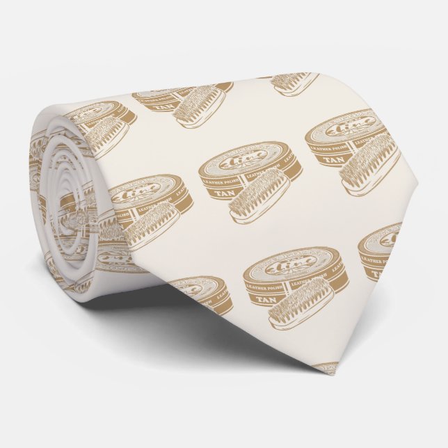 Tan shoepolish tin pop art neck tie (Rolled)