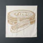 Tan shoepolish tin pop art tapestry<br><div class="desc">A proper illustration of a tin of shoe polish. This she's showing is tan/ brown. The tin of shoe polish is drawn with a polishing brush.</div>