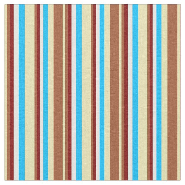 Tan, Sienna, Maroon, White & Deep Sky Blue Colored Fabric (Close Up)