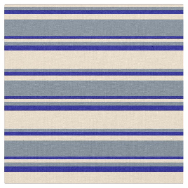 Tan, Slate Gray & Dark Blue Pattern Fabric (Close Up)