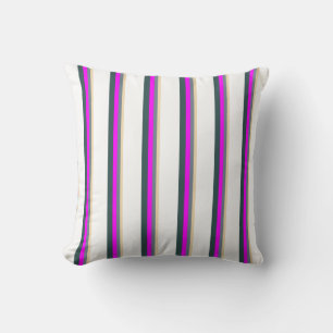 Tan, Slate Gray, Fuchsia, Dark Slate Gray & White Throw Pillow