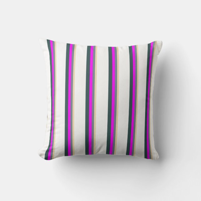 Tan, Slate Gray, Fuchsia, Dark Slate Gray & White Throw Pillow (Front)