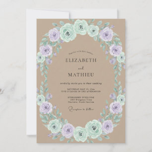 Tan Soft Lilac Peony Wedding Invitation