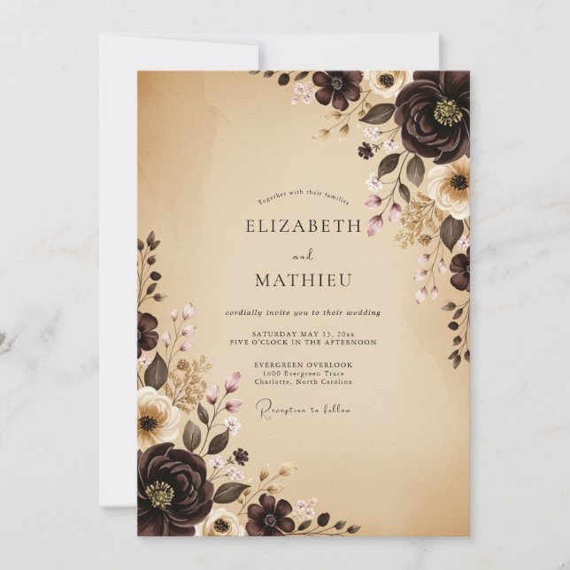 Tan Sophisticated Autumnal Wedding Invitation (Front)