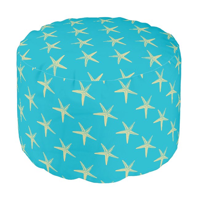 Tan Starfish Round Pouf (Angled Front)