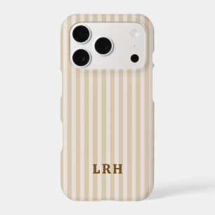 Tan Stripe Vintage Design Tiny Initials Monogram iPhone 17 Pro Case