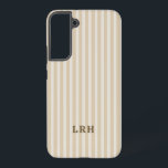 Tan Stripe Vintage Design Tiny Initials Monogram Samsung Galaxy S22  Case<br><div class="desc">This cream and tan striped phone case is all about effortless neutral style. The soft contrast gives it a warm, minimal look that feels elevated without trying too hard. Finished with a classic monogram, this design leans timeless instead of trendy and works with literally everything. Made for those who love...</div>