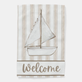 Tan Striped Sailboat Garden Flag