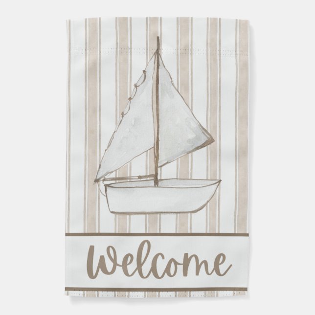Tan Striped Sailboat Garden Flag (Front)