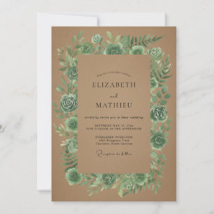 Tan Succulent Eucalyptus Wedding Invitation