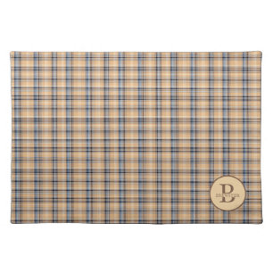 Tan Tartain Plaid Monogrammed Cloth Placemat