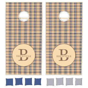 Tan Tartain Plaid Monogrammed Cornhole Set