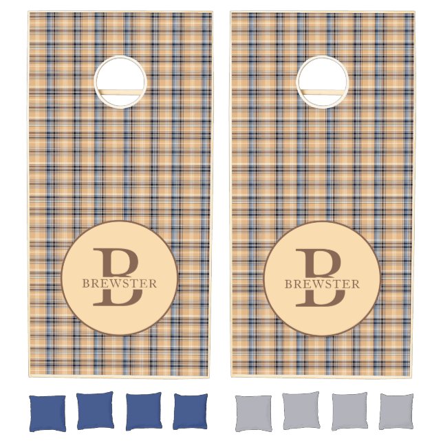 Tan Tartain Plaid Monogrammed Cornhole Set (Set)