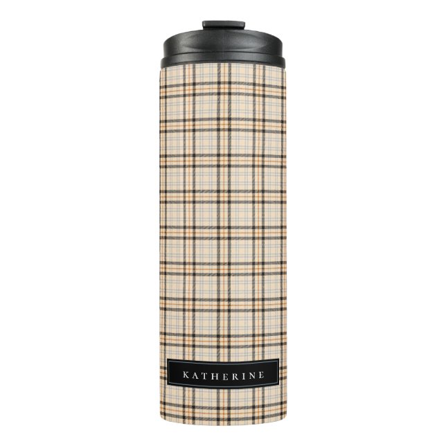 Tan Tartan Plaid Pattern Thermal Tumbler (Front)