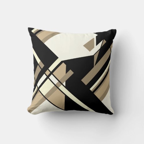 Tan Taupe Black White Diagonal Geometric Design Throw Pillow