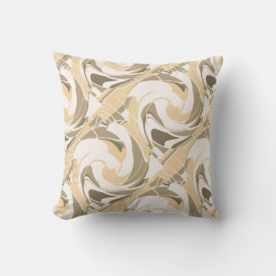 Tan Taupe Brown Diagonal Floral on Off-white Throw Pillow