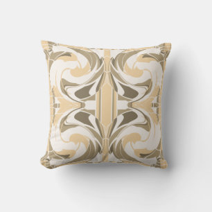 Tan Taupe Brown White Floral Abstract Large Tiles Throw Pillow
