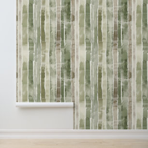 Tan Taupe Sage Green Stripes Watercolor Wallpaper