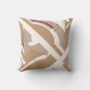 Tan Taupe White Bold MCM-Inspired Diagonal Design Throw Pillow
