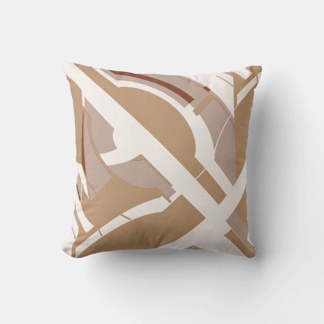 Tan Taupe White Bold MCM-Inspired Diagonal Design Throw Pillow (Front)