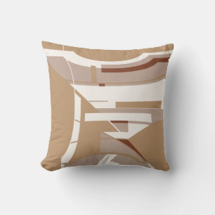 Tan Taupe White Mediterranean Geometric Abstract Throw Pillow