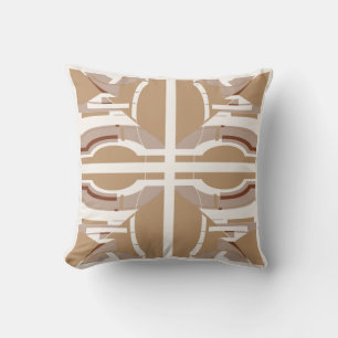 Tan Taupe White Mediterranean Large Mosaic Tiles Throw Pillow