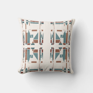 Tan Teal Blue White Southwest Look Large Mosaics Throw Pillow