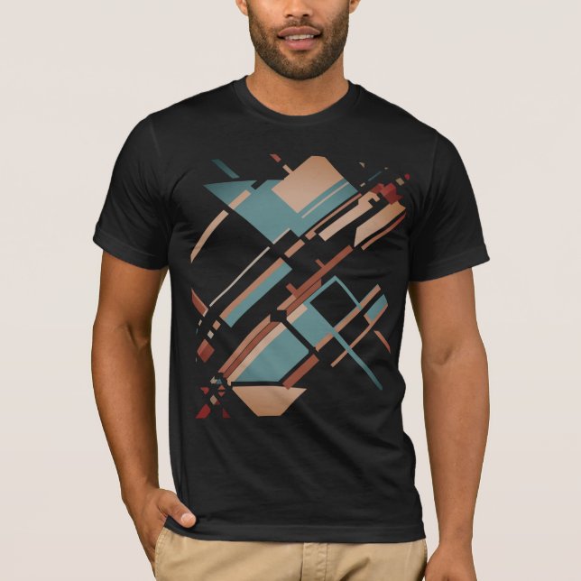 Tan Teal Rust Slanted MCM Look Geometric Abstract T-Shirt (Front)