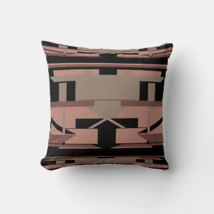 Tan Terracotta Brown on Black Southwest Art Mosaic Throw Pillow