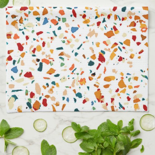 Tan Terrazzo  Eclectic Quirky Confetti Painting  Kitchen Towel