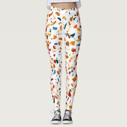 Tan Terrazzo  Eclectic Quirky Confetti Painting  Leggings