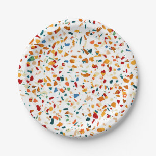 Tan Terrazzo   Eclectic Quirky Confetti Painting   Paper Plates