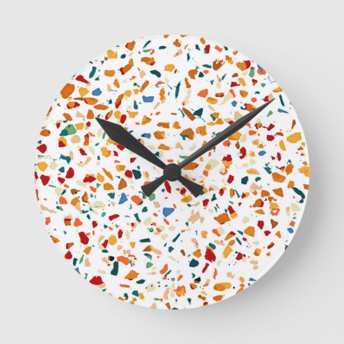 Tan Terrazzo  Eclectic Quirky Confetti Painting  Round Clock