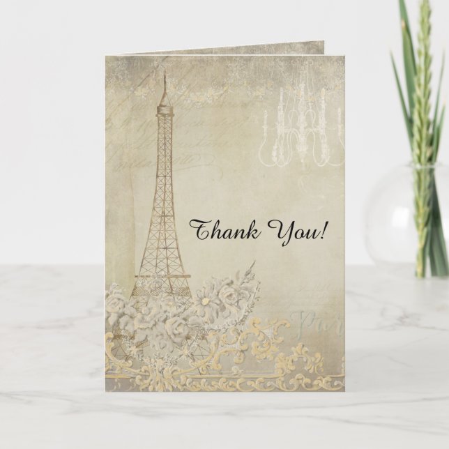 Tan Thank You Notes Paris City of Love Wedding (Front)