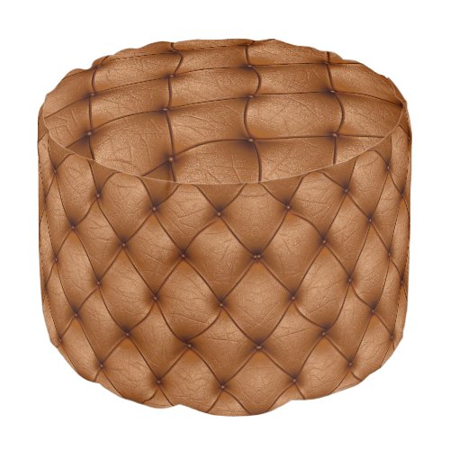 Tan Toffee Brown Tufted Faux Leather Ottoman Pouf