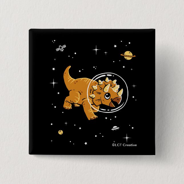 Tan Triceratops Dinos In Space Button (Front)