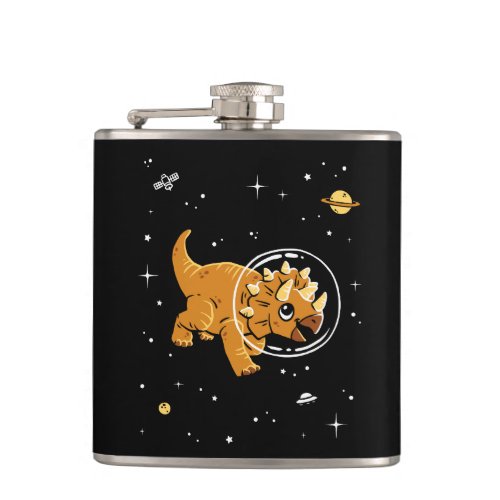 Tan Triceratops Dinos In Space Flask