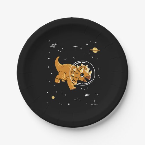 Tan Triceratops Dinos In Space Paper Plates