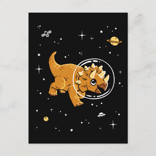 Tan Triceratops Dinos In Space Postcard (Front)