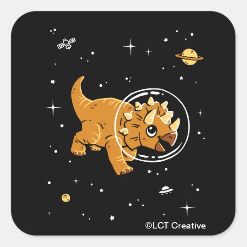 Tan Triceratops Dinos In Space Square Sticker