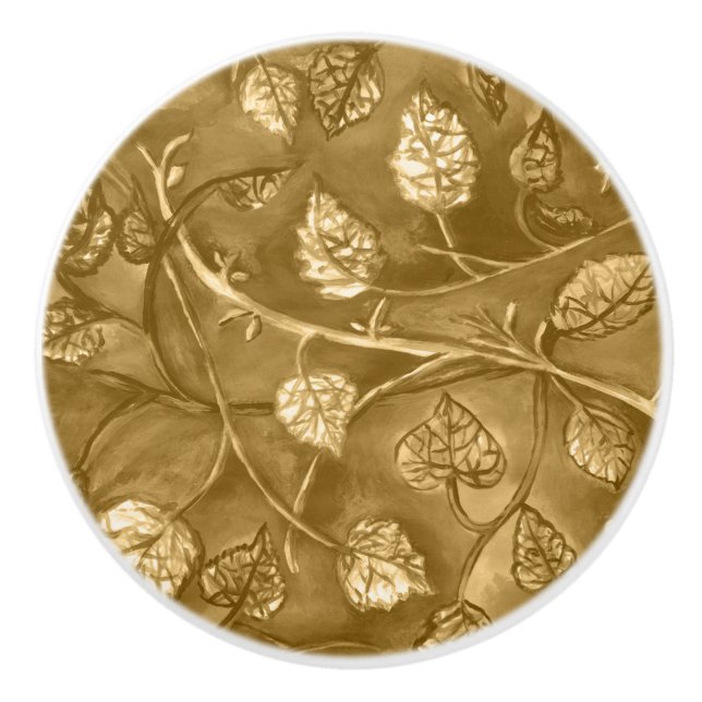 Tan Undulating Leaves from raspberry bush knob (Front)