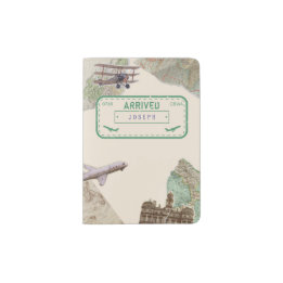 Tan Vintage Kids Customizable Travel Design Fun Passport Holder