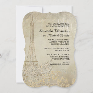 Tan Vintage Paris Parisian Rehearsal Dinner Invitation