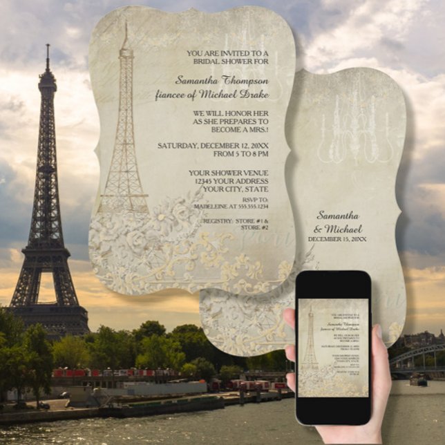 Tan Vintage Paris Parisian Stylish Bridal Shower Invitation (Creator Uploaded)