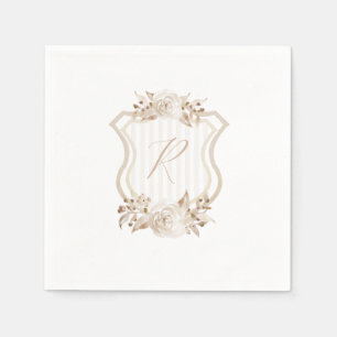 Tan Watercolor Monogram Floral Napkins