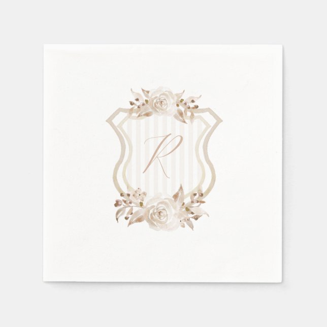 Tan Watercolor Monogram Floral Napkins (Front)